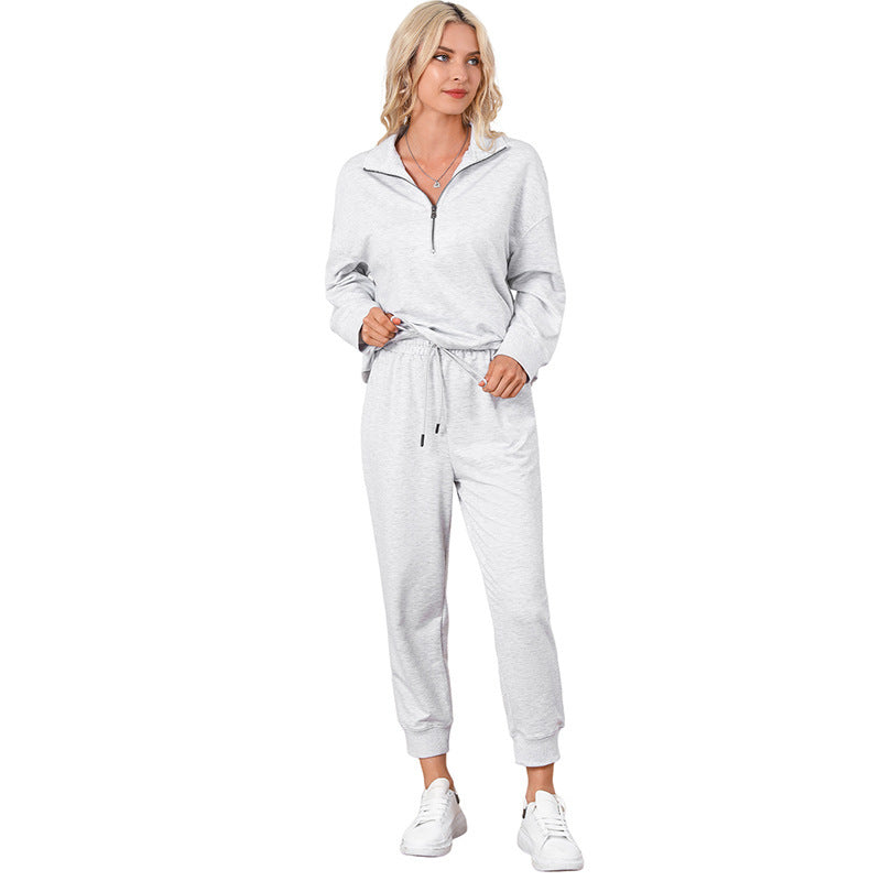 Solid Color Casual Sports Suit European And American Fashion Long Sleeve Pullover Trousers