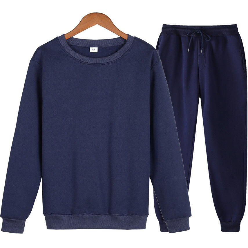 Solid Color Loose Trendy Round Neck Autumn Winter Sweater Suit Men