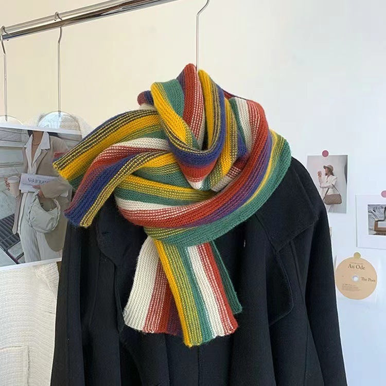 Rainbow Striped Knitted Scarf All-match Shawl