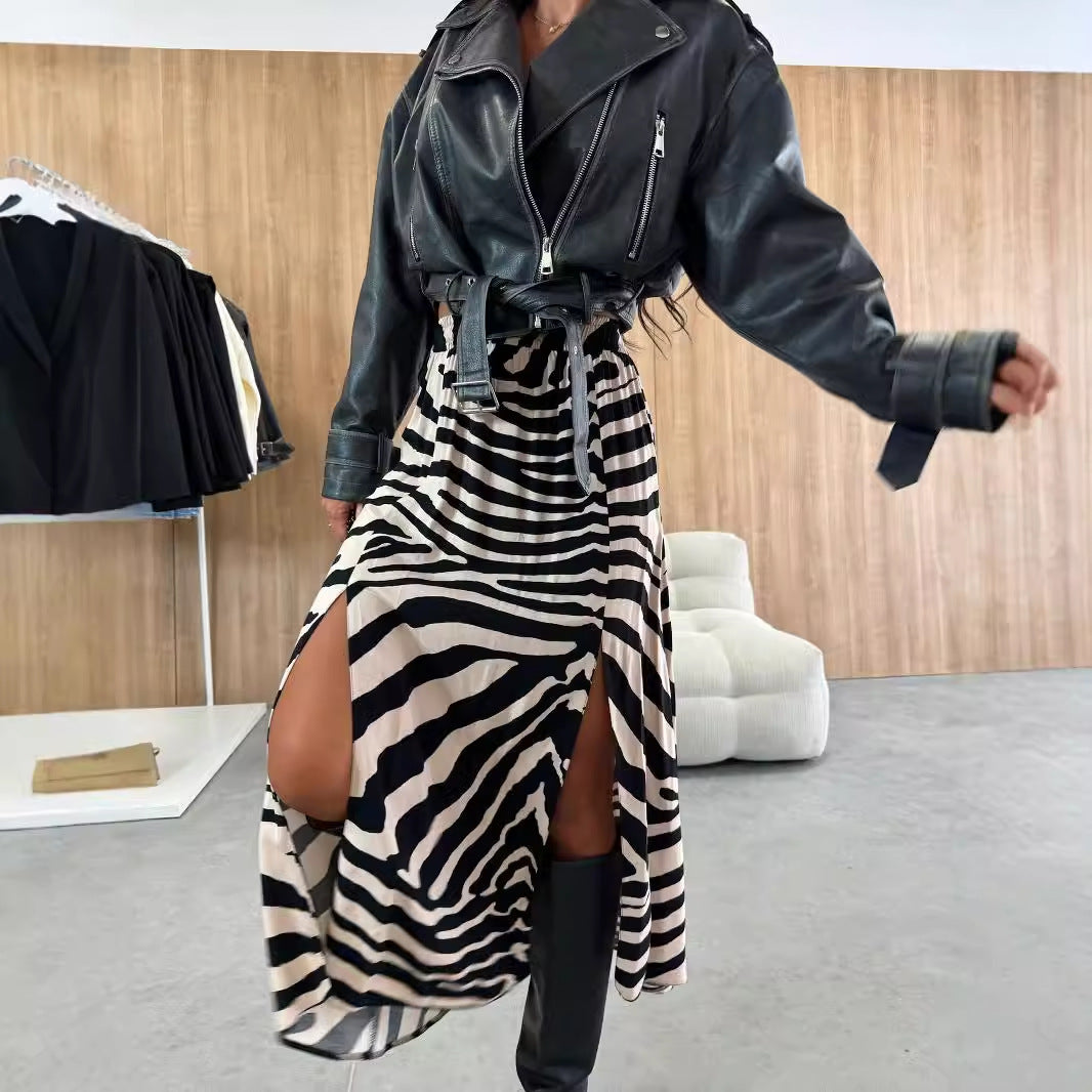 Fashion High Waist Slit Printed Skirt Women's Clothing