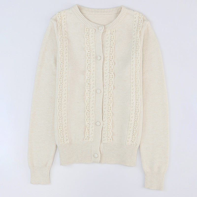 New Commute Style Single-breasted Lace Long-sleeved Sweater For Women