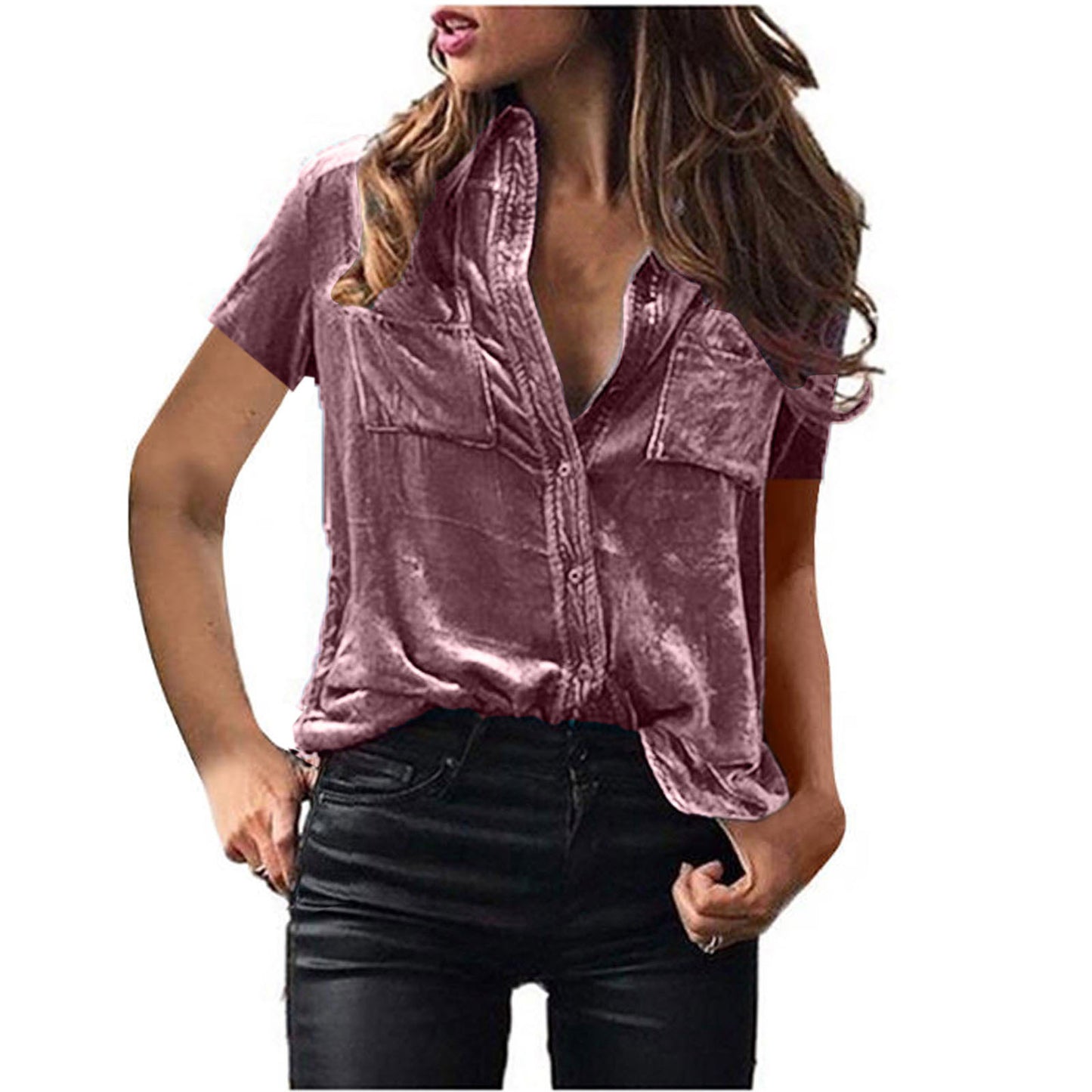 European And American Spring And Summer Pocket Shirt Top Solid Color Elegant Long Sleeve Shirt For Women