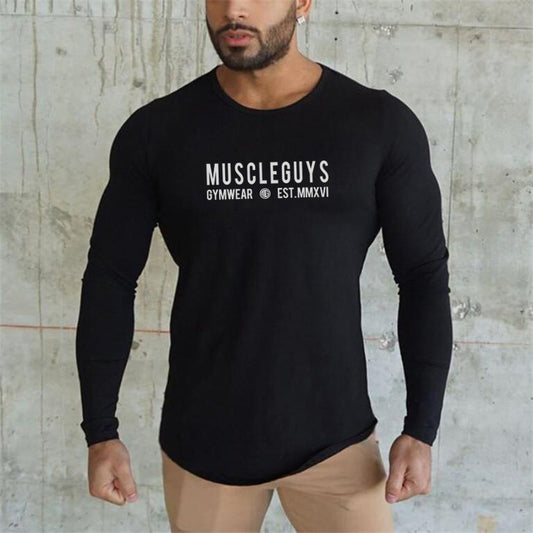 Men's Sports Cotton T-shirt Round Neck Circular Lower Hem Slim Bottoming Shirt