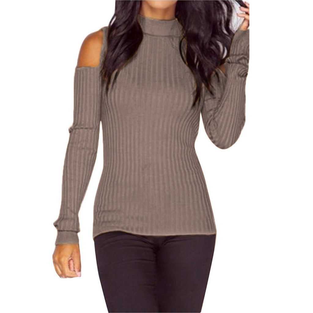 European And American Women's Long-sleeved Off-shoulder Turtleneck Sweater