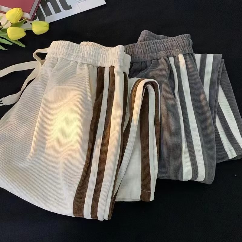 Striped Contrast Color Corduroy Casual Pants Men
