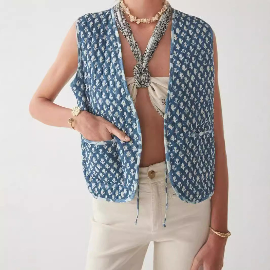 Women's Two-Sided Printed Lace-up Cotton Vest