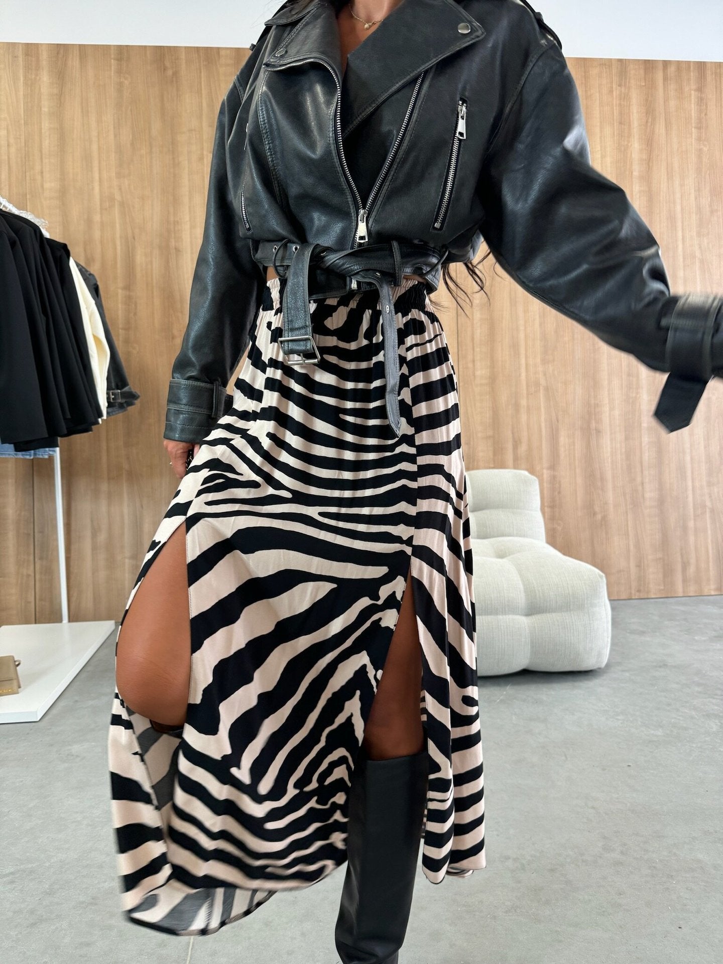 Fashion High Waist Slit Printed Skirt Women's Clothing