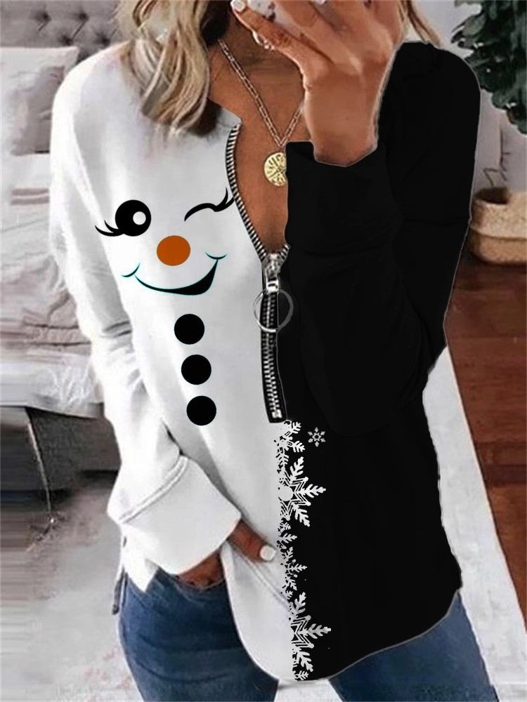 Women's Abstract Printing Long-sleeved Zip Sweater