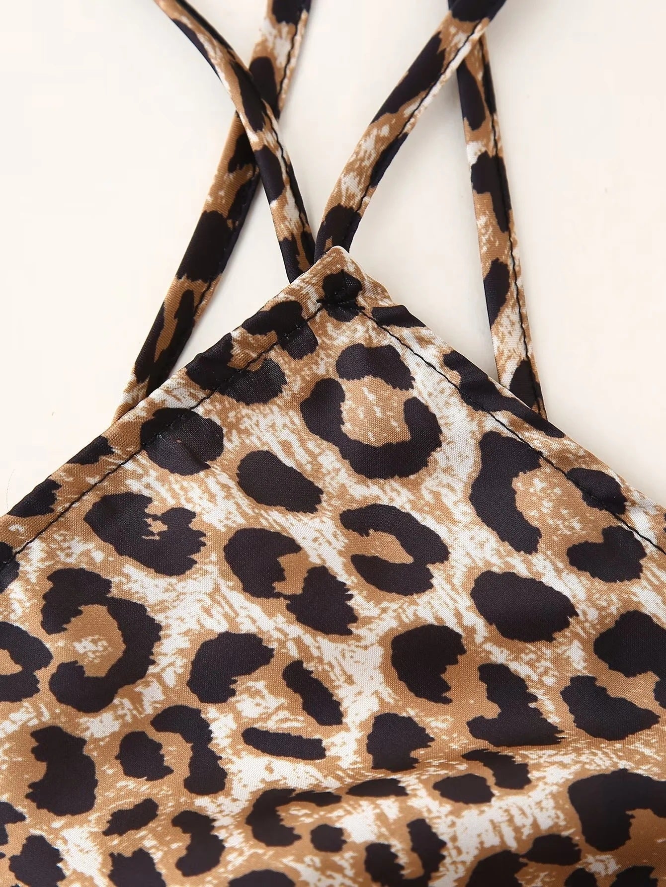 Women's Leopard Print Halter Silk Satin Dress