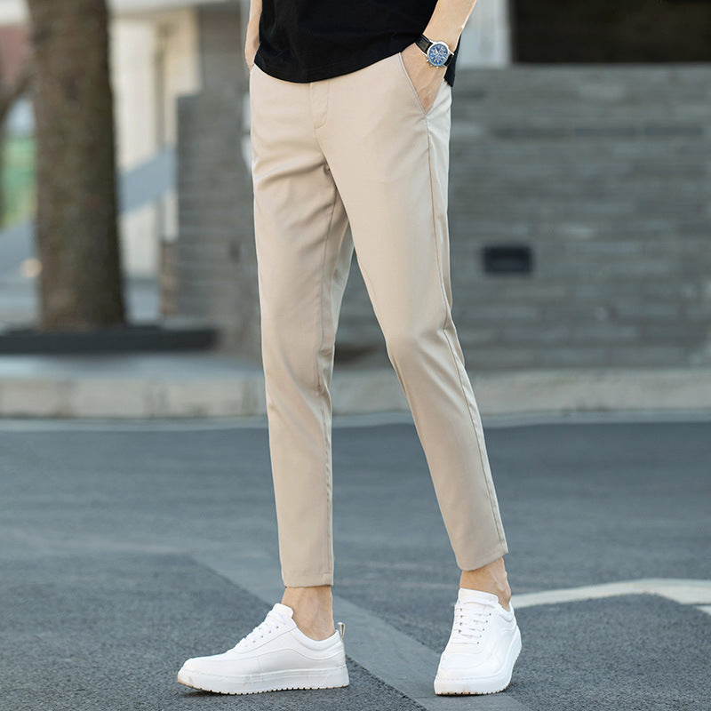Men's Casual Ankle-length Pants Stretch Ankle-tied Suit Pants Slim Fit 9 Points