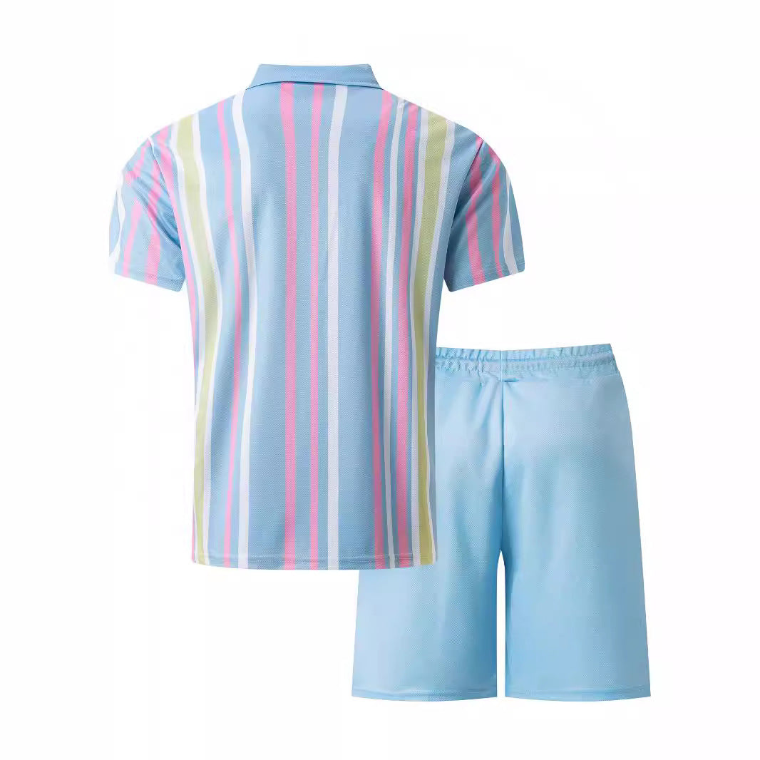 Striped Printed Short Sleeve Shorts