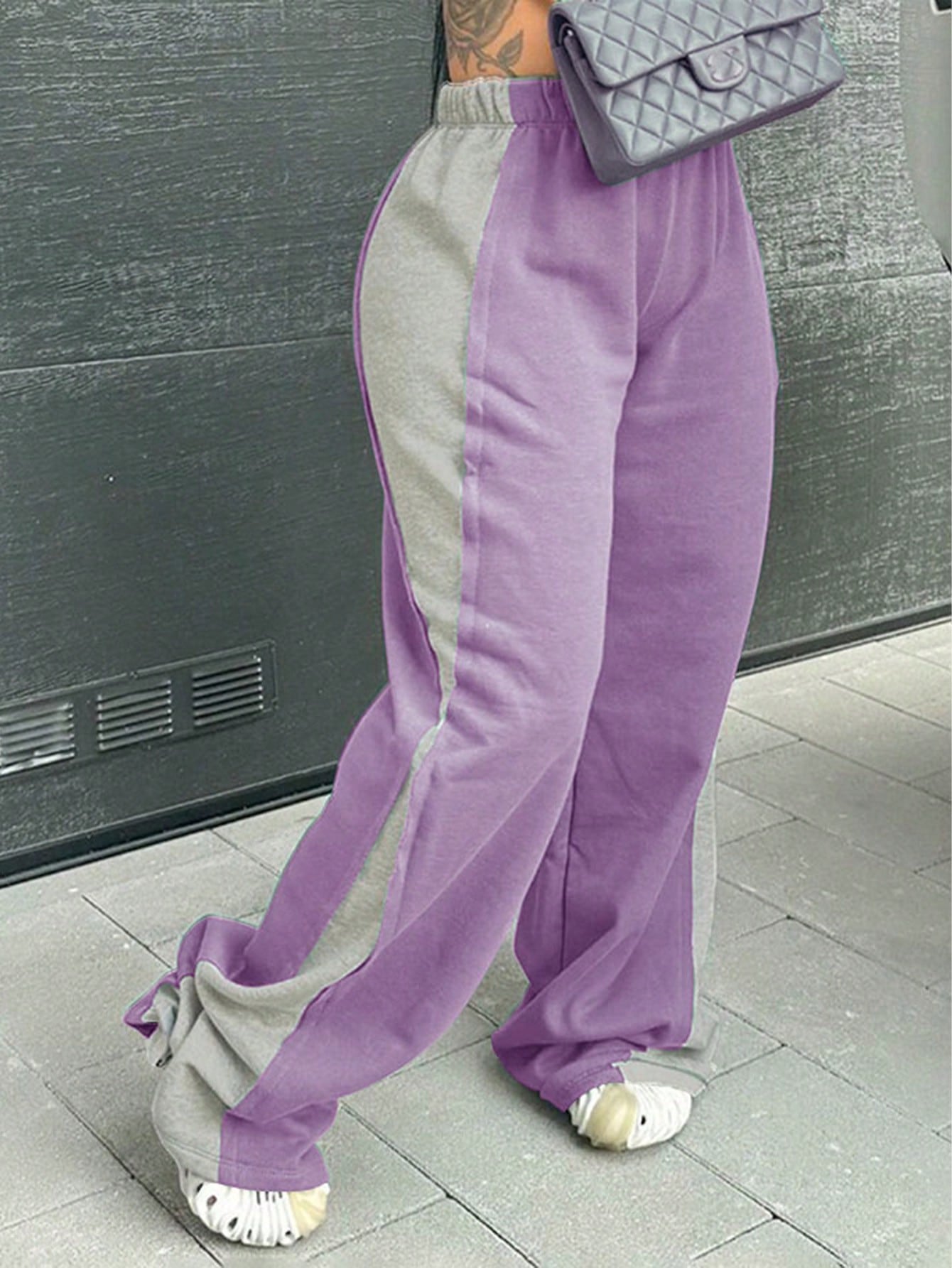 Women's Elastic Waist Colorblock All-matching Straight Wide Leg Sweatpants
