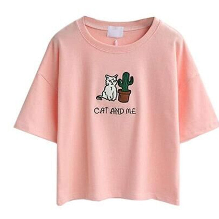 European And American Simple And Short Embroidered Short Sleeve Exposed Navel
