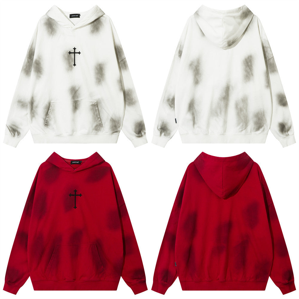 High Street Niche Cross Spray Painting Dirty Sweater Men