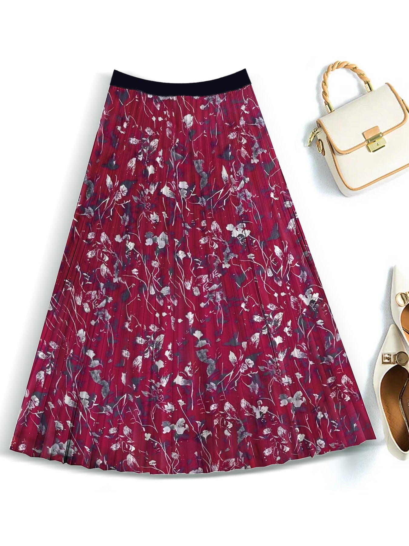 Vacation Style Skirt Slimming Pleated Skirt Printed