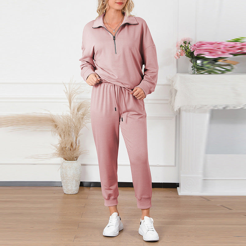 Solid Color Casual Sports Suit European And American Fashion Long Sleeve Pullover Trousers