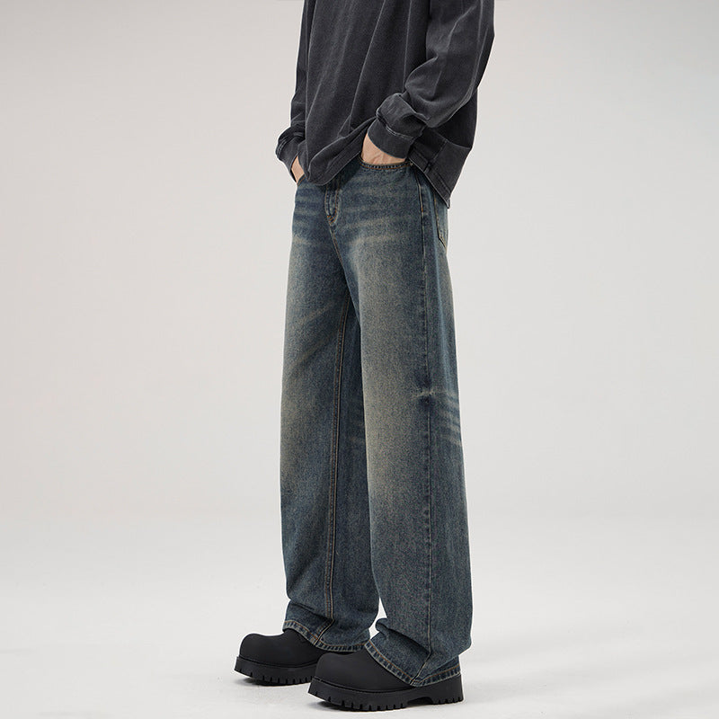 Men's American-style Retro Loose Straight Jeans Men's Wide-legged Versatile Casual Long Pants