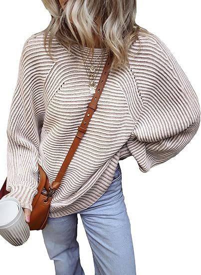 Textured Knitted Pullover Batwing-sleeve