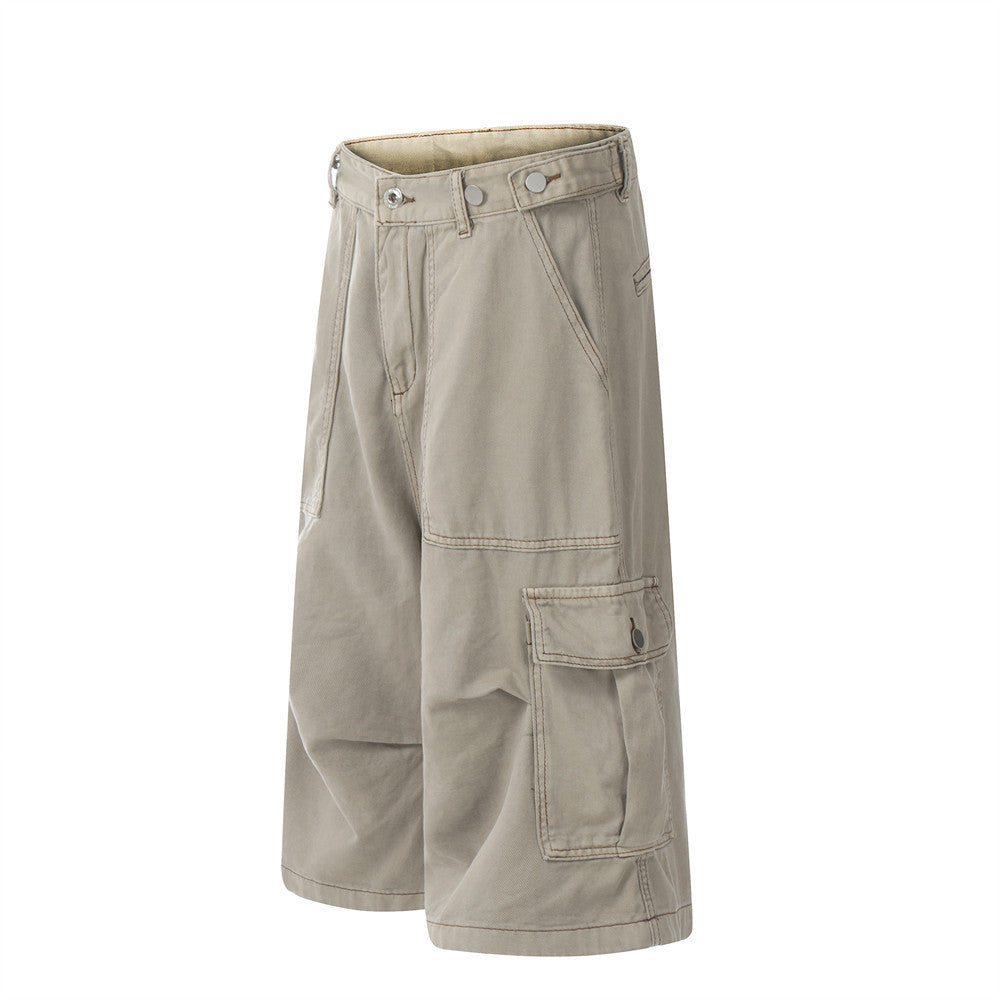 Distressed Multi-pocket Workwear Shorts American Retro