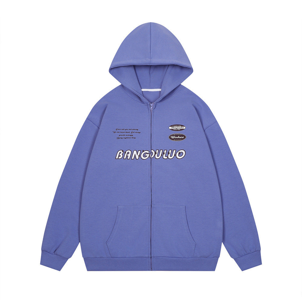 High Street American Letter Printed Hooded Jacket Men