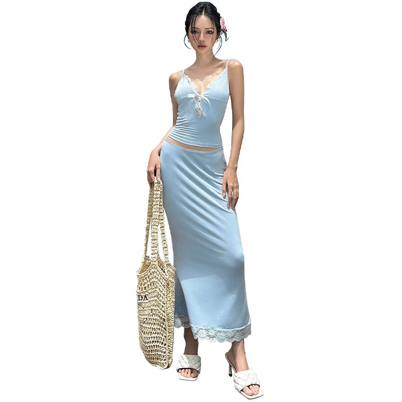 Women's Summer Lace Camisole Sheath Fish Skirt Suit