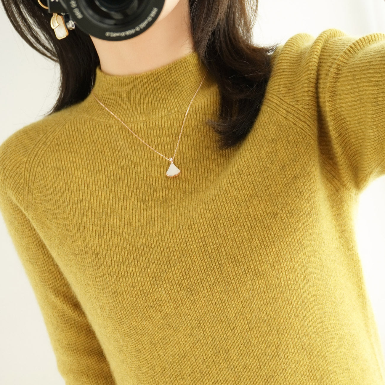 Wool Blended Autumn And Winter New Women's Mock-neck Mid-length Sleeve Knitwear