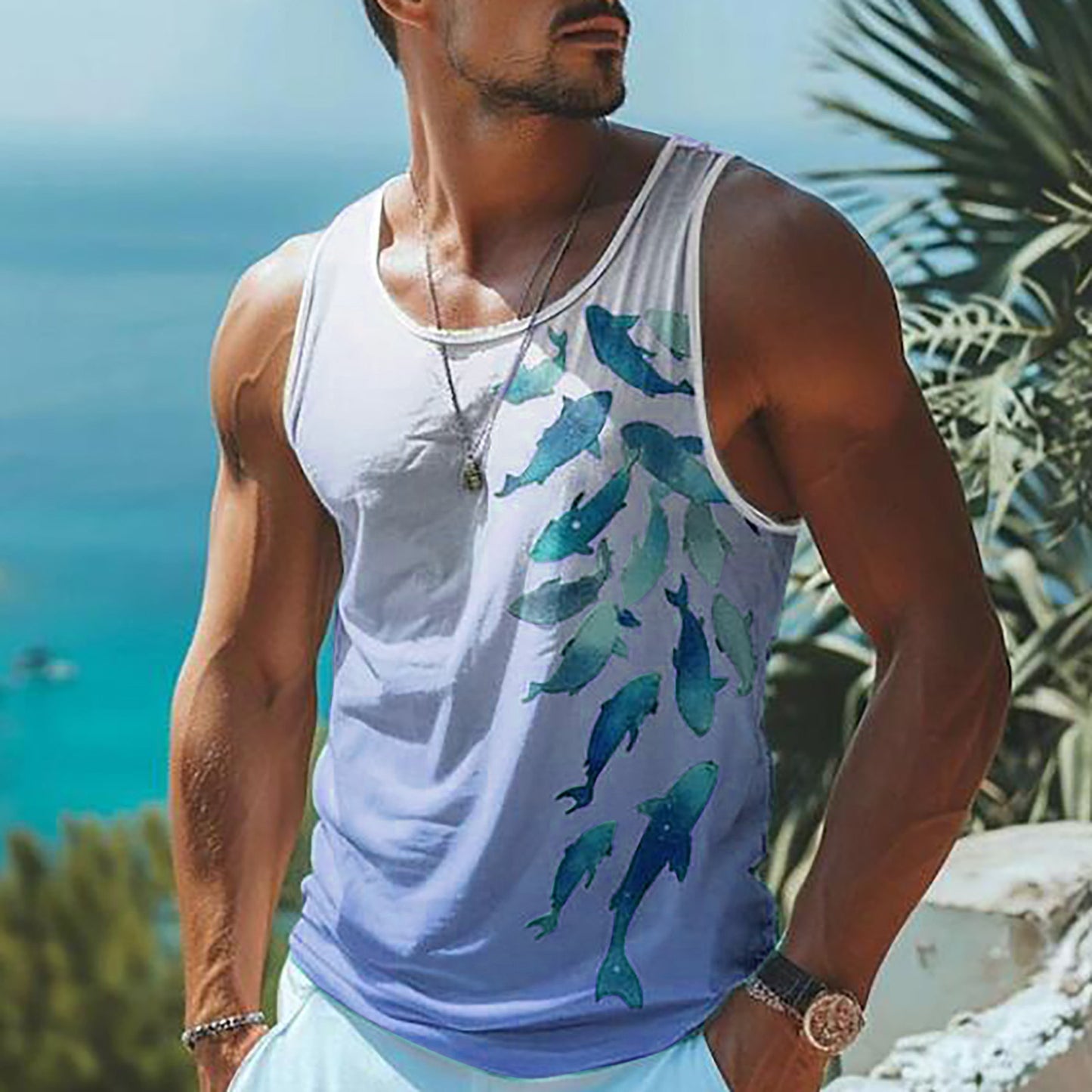 Men's 3D Letter Printed Round Neck Vest