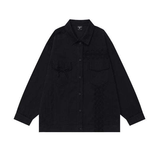 Lace Design Sense Personalized Minority Solid Color Baggy Coat