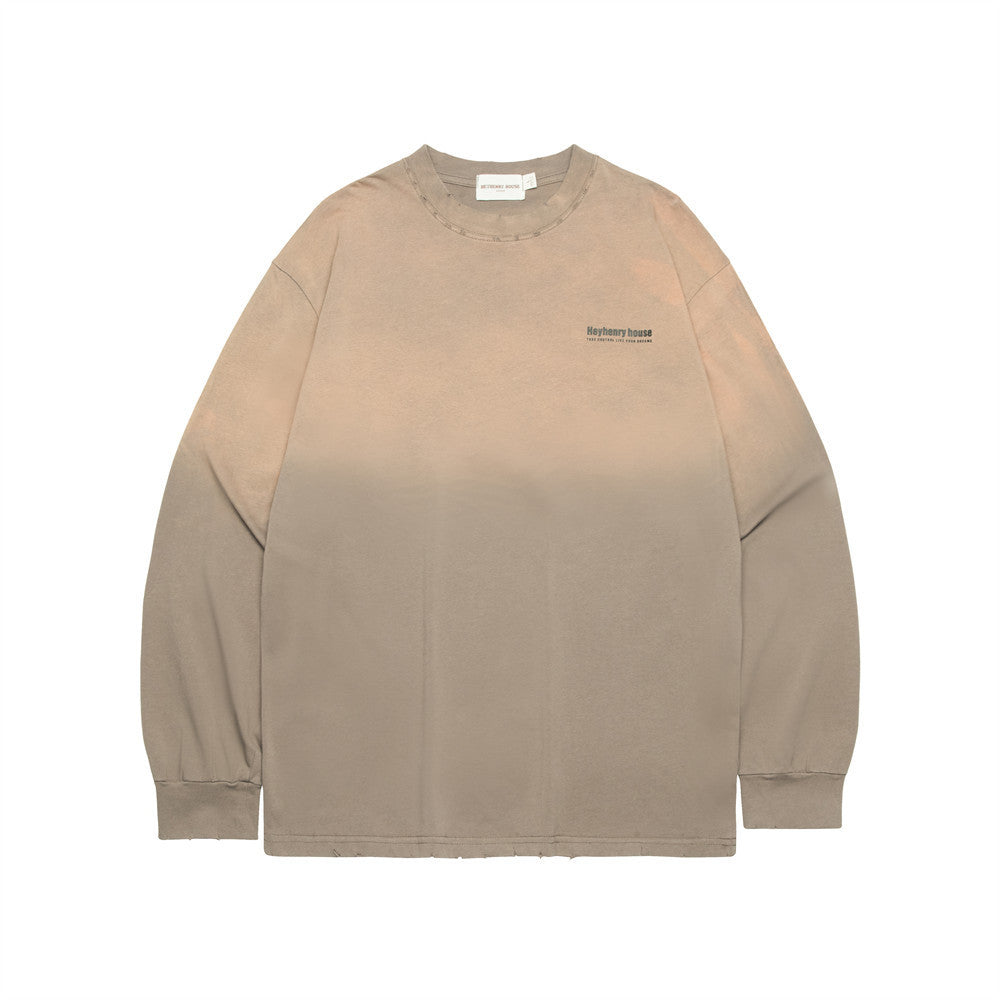 Men's Distressed Wash Street Fashion Punk Printed Letters Worn Round Neck Loose