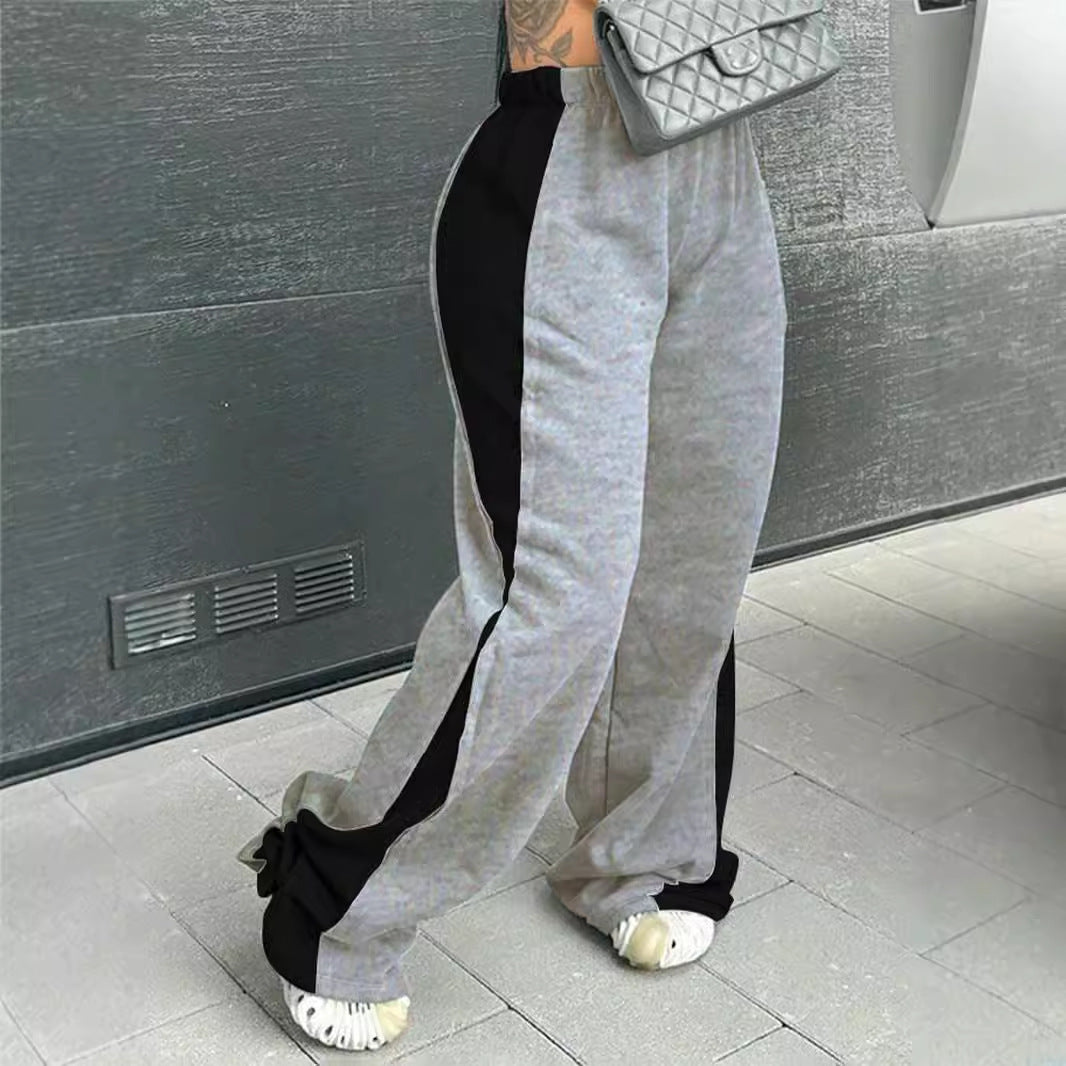 Women's Elastic Waist Colorblock All-matching Straight Wide Leg Sweatpants