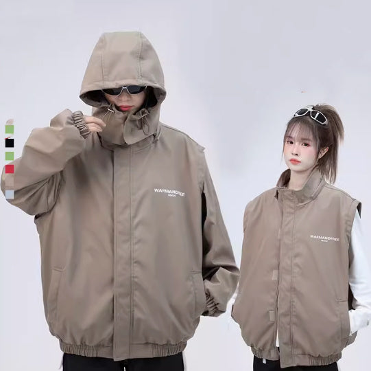 Detachable Sleeve Hooded Jacket Coat