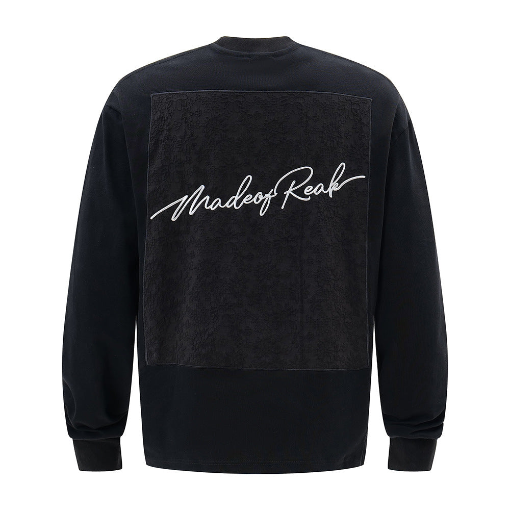Handwritten Letter Affixed Cloth Embroidered Long Sleeve Loose Bottoming Shirt