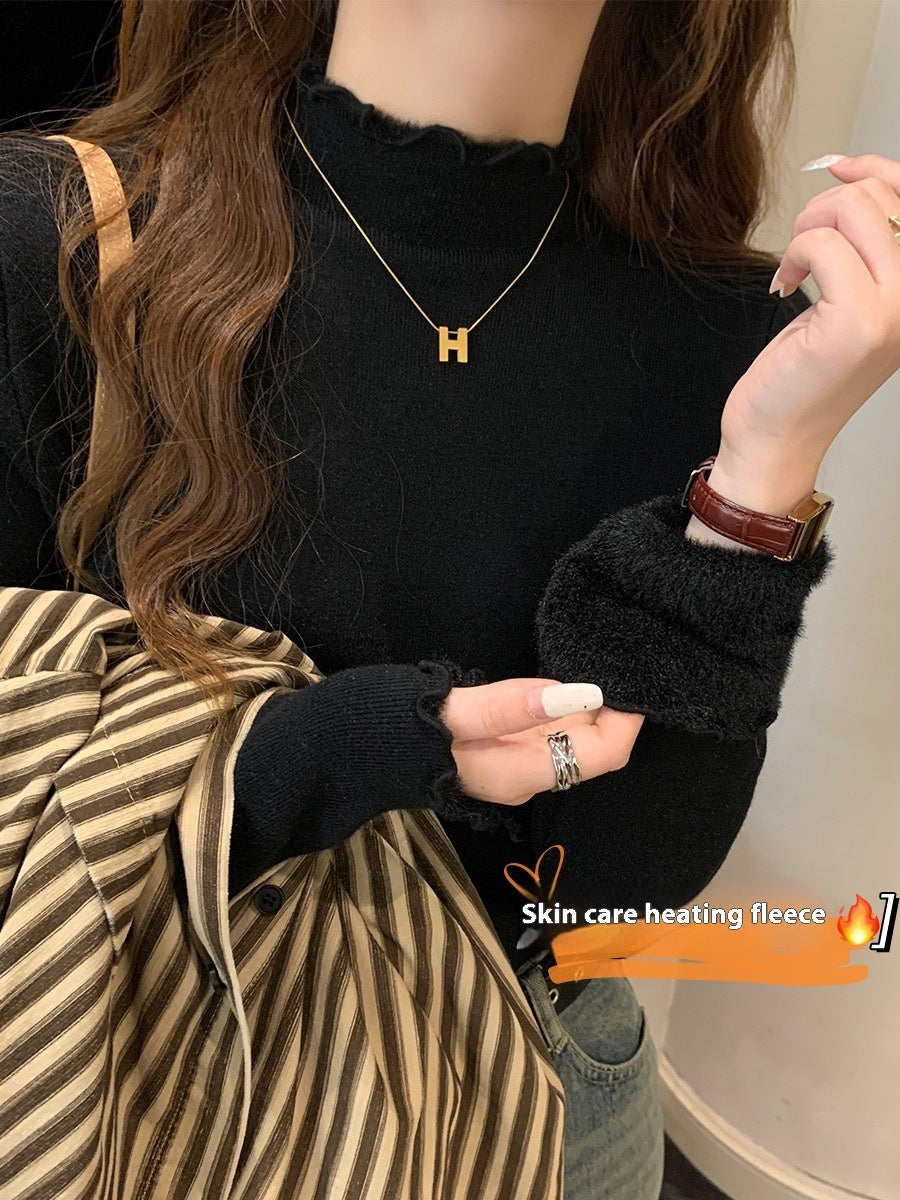Single-layer Fleece-lined Mink Sweater Women