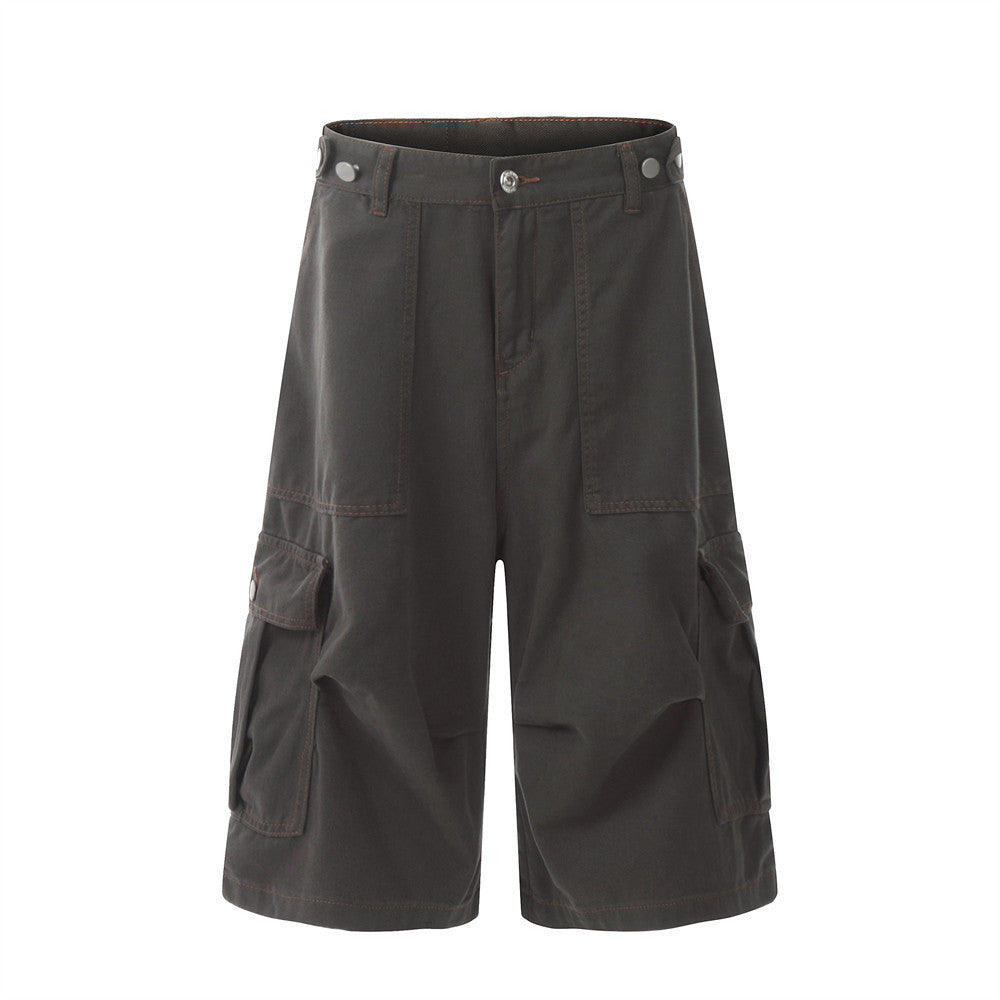 Distressed Multi-pocket Workwear Shorts American Retro