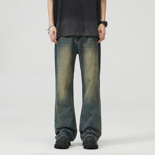 Retro Rust Blue Jeans Men's Loose Mop