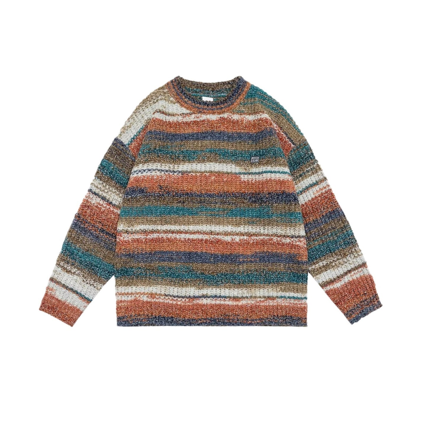 Gradient Color Trendy Round Neck Striped Knitted Sweater
