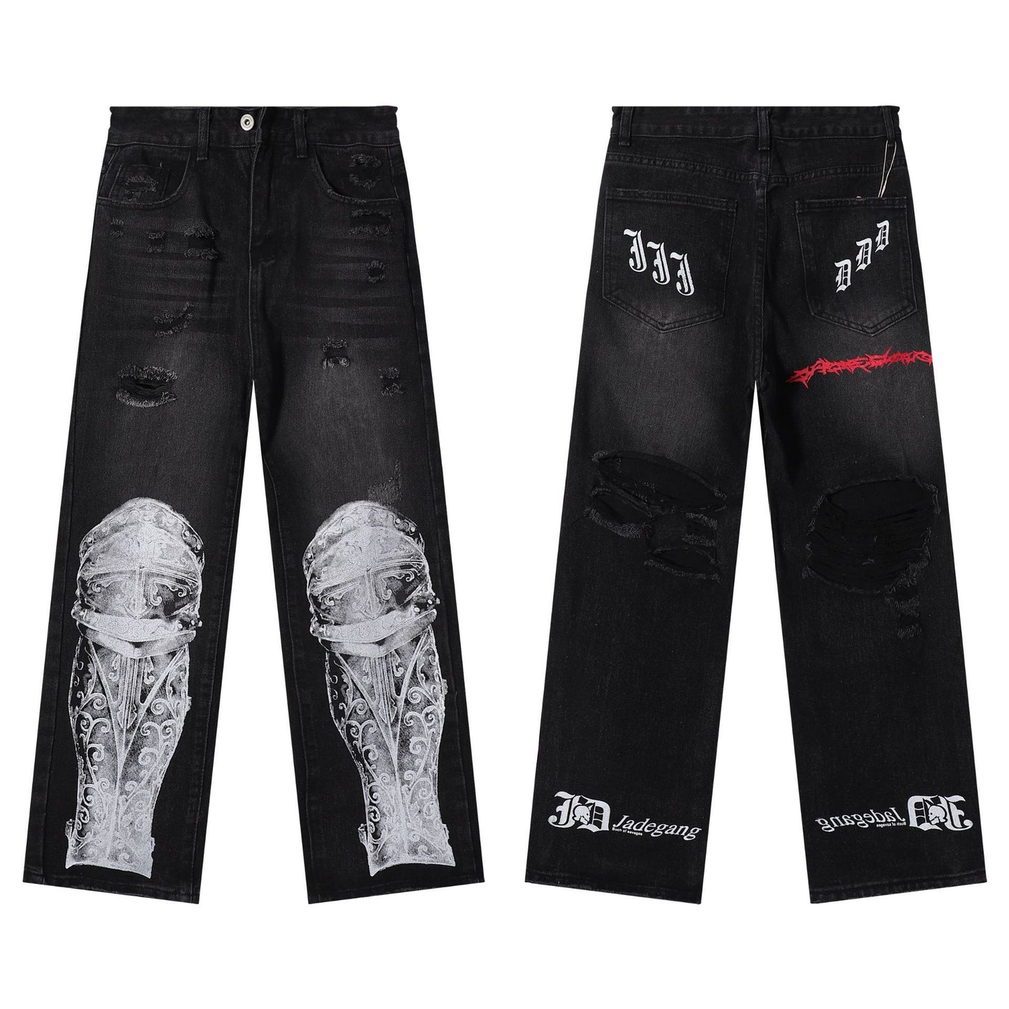 High Street Ripped Cool Washing Denim Trousers