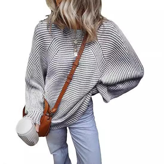 Textured Knitted Pullover Batwing-sleeve