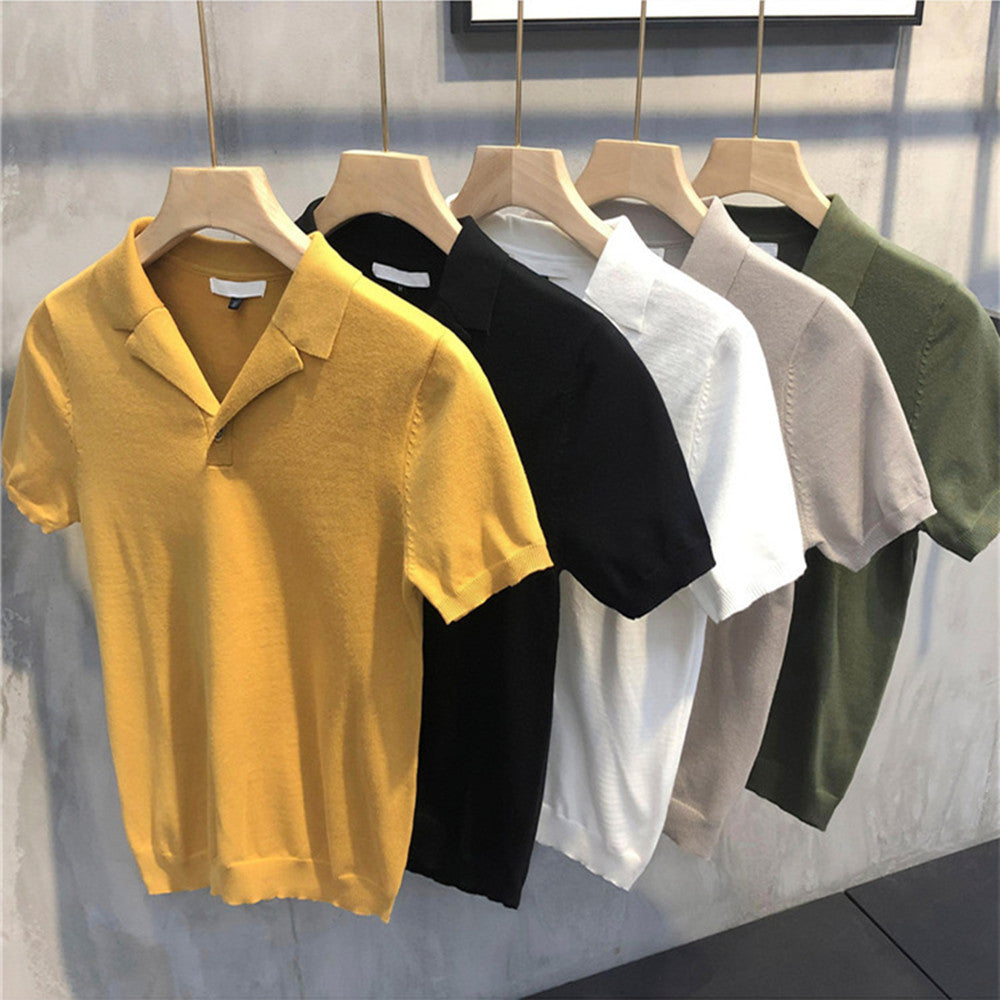 V-neck Solid Color Knitted Short-sleeved Shirt