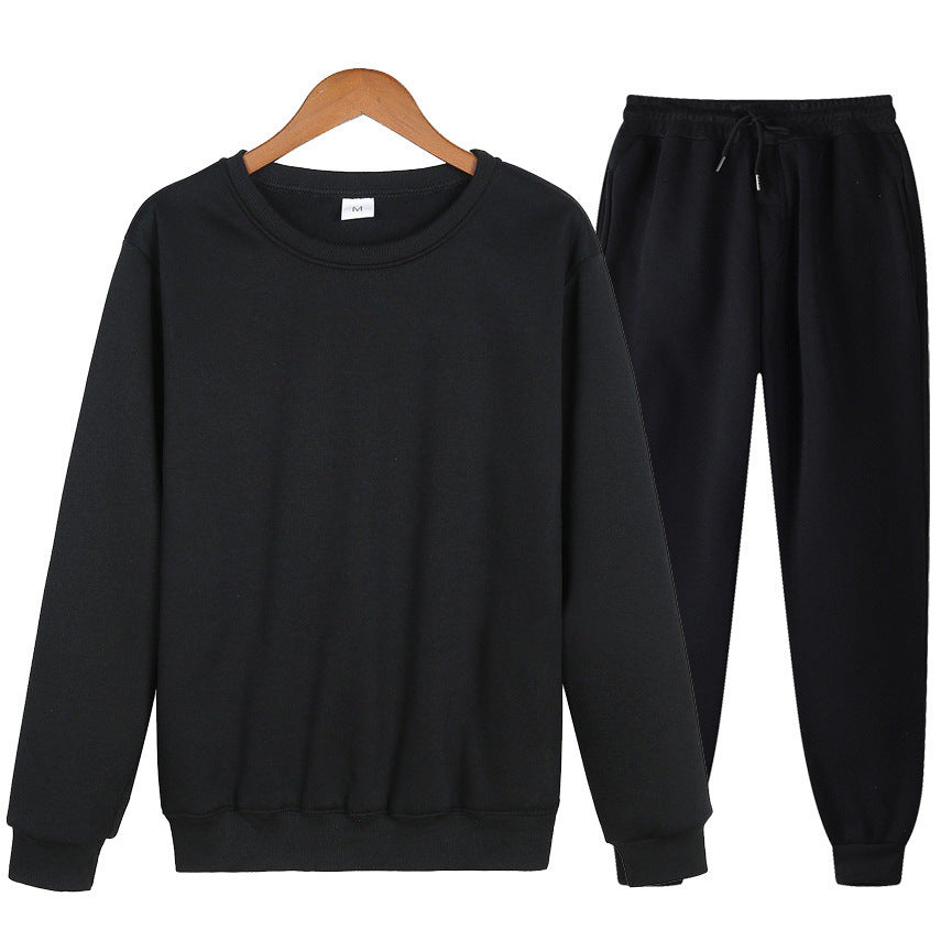 Solid Color Loose Trendy Round Neck Autumn Winter Sweater Suit Men