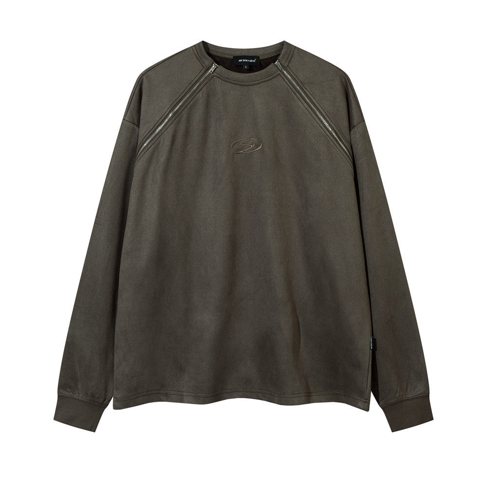 Double Zipper Stitching Long Sleeve Loose-fitting Casual Round-neck