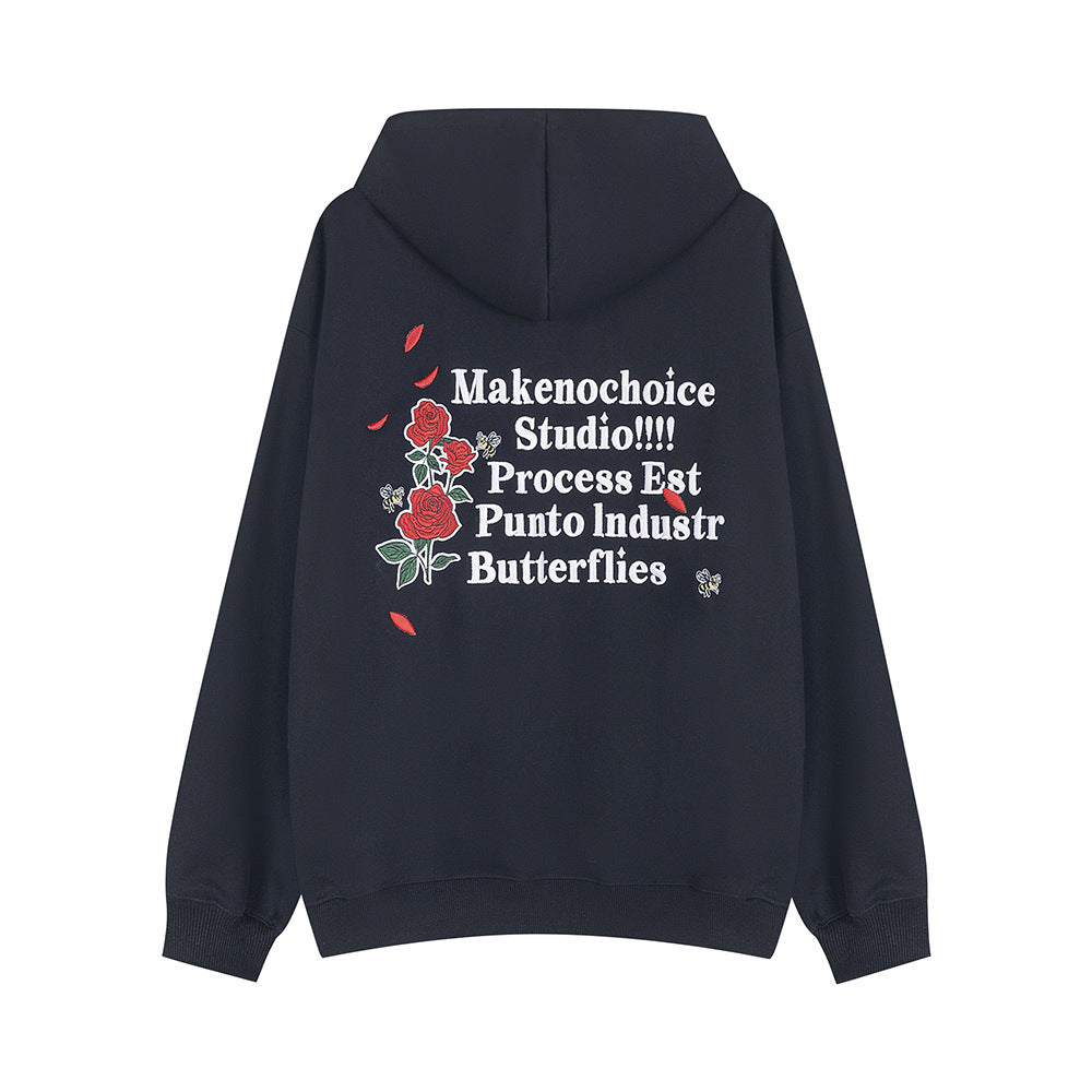 Rose Letter Embroidered Hooded Bathroom