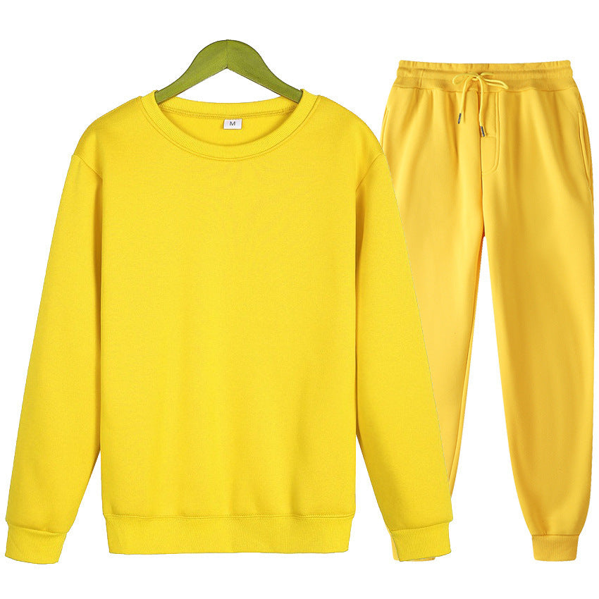 Solid Color Loose Trendy Round Neck Autumn Winter Sweater Suit Men