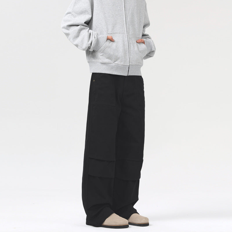 Pleated Straight Cargo Men's Street Cotton Loose Casual Trousers
