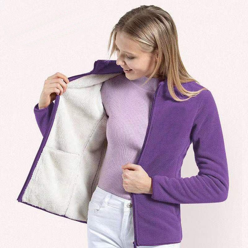 Women's Autumn And Winter Lamb Wool Stand Up Collar Cardigan Sweatshirt