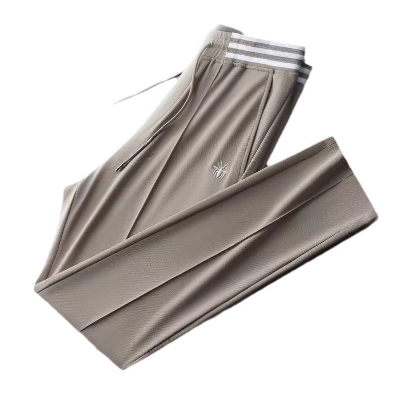 Fashion Ice Silk Pants Men's Waffle Embroidered Sweatpants