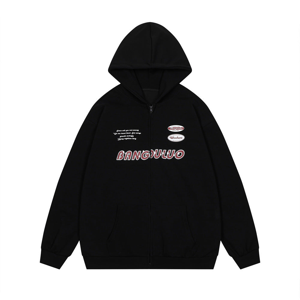 High Street American Letter Printed Hooded Jacket Men