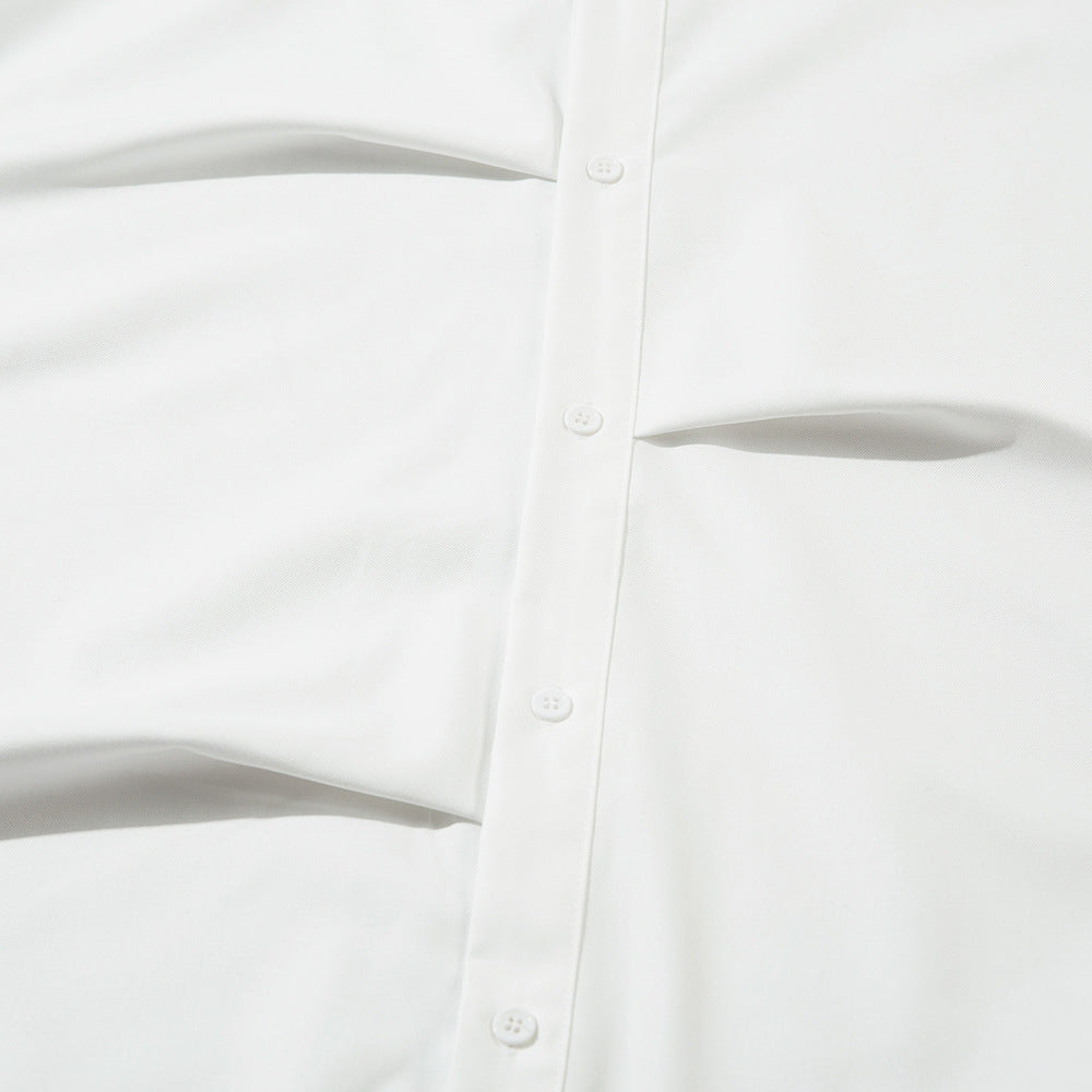 Irregular Pleated Long-sleeved Shirt For Men, Handsome And Loose