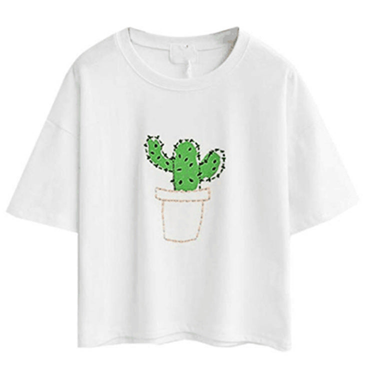 European And American Simple And Short Embroidered Short Sleeve Exposed Navel