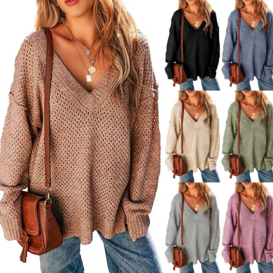 Women's V-neck Pullover Long-sleeved Street Top